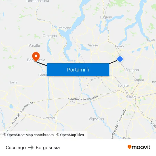 Cucciago to Borgosesia map