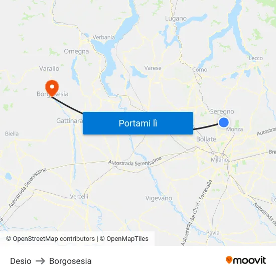 Desio to Borgosesia map