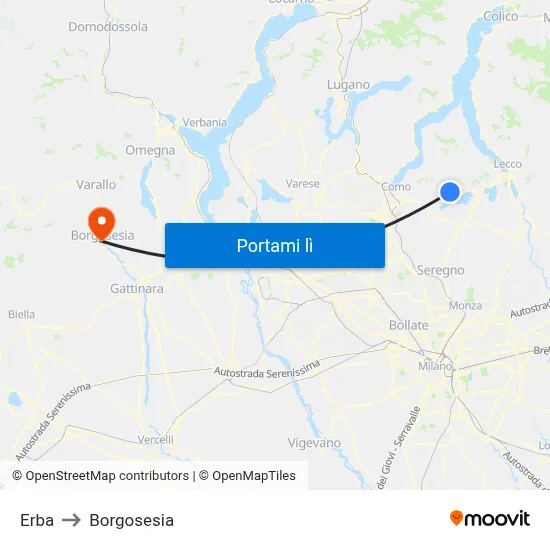 Erba to Borgosesia map