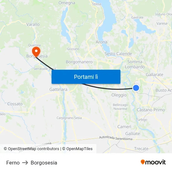 Ferno to Borgosesia map