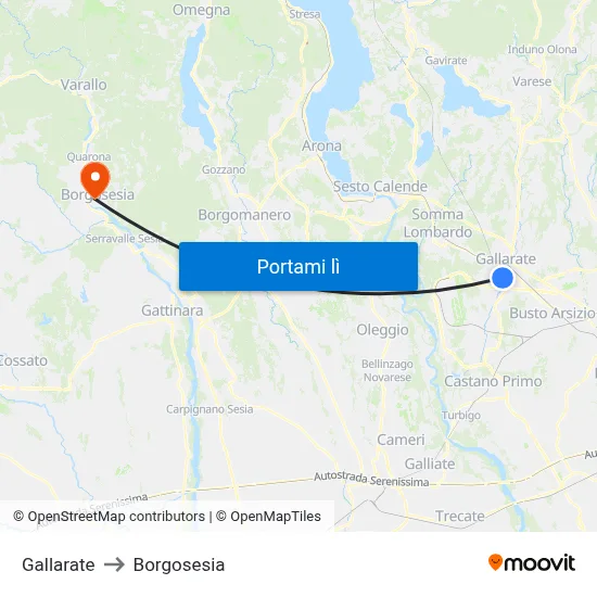 Gallarate to Borgosesia map