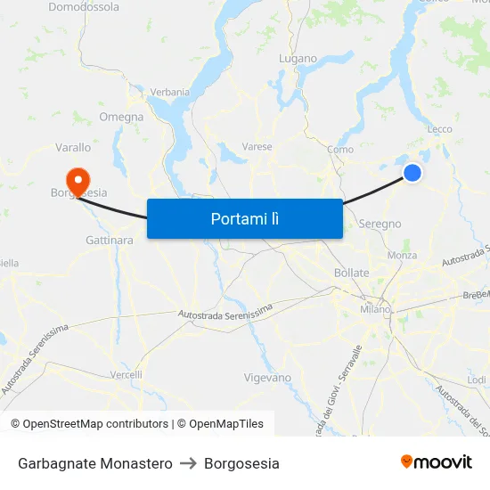 Garbagnate Monastero to Borgosesia map