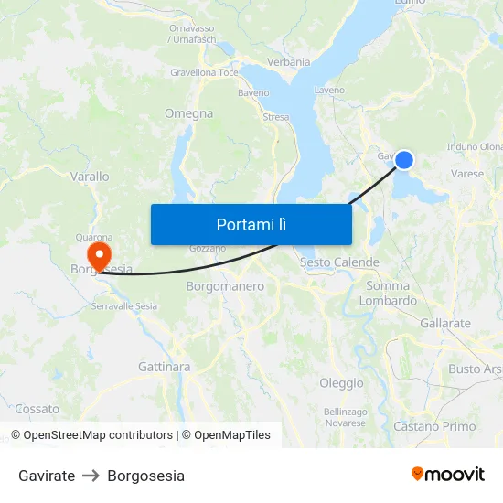 Gavirate to Borgosesia map