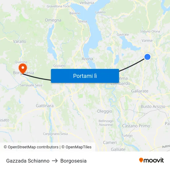 Gazzada Schianno to Borgosesia map