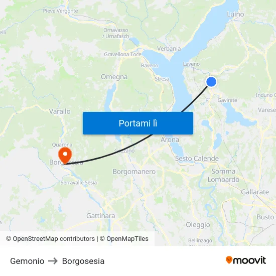 Gemonio to Borgosesia map