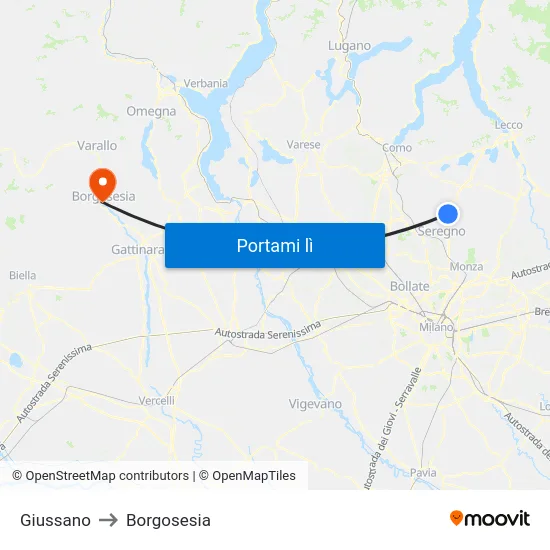 Giussano to Borgosesia map