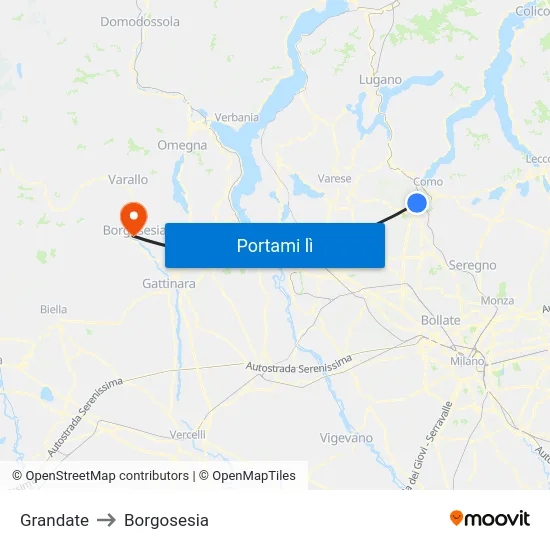 Grandate to Borgosesia map