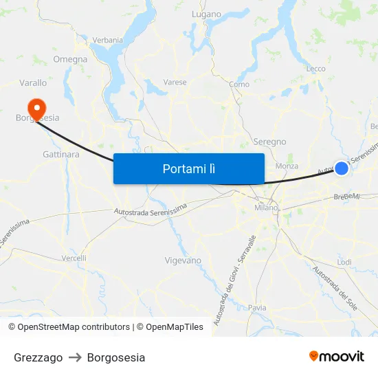 Grezzago to Borgosesia map