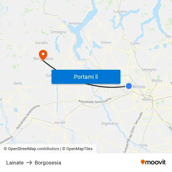 Lainate to Borgosesia map