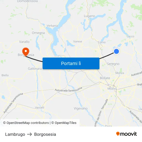 Lambrugo to Borgosesia map