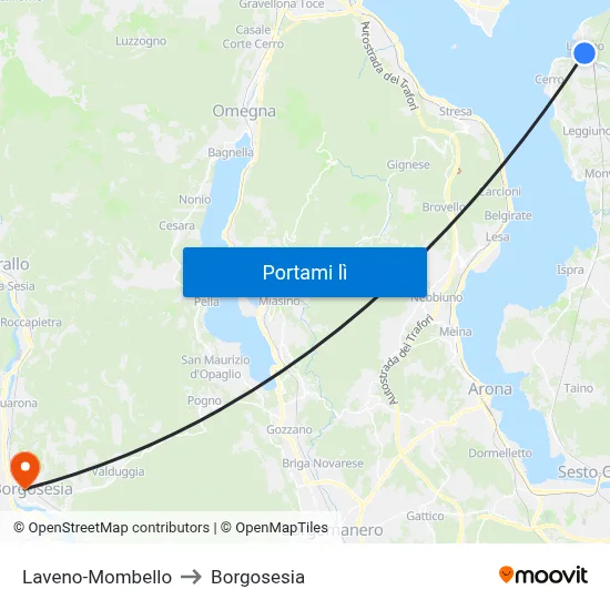 Laveno-Mombello to Borgosesia map