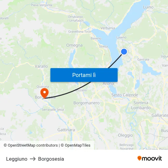 Leggiuno to Borgosesia map