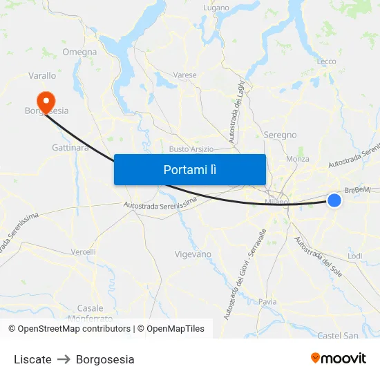 Liscate to Borgosesia map
