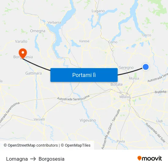 Lomagna to Borgosesia map