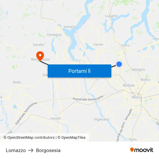 Lomazzo to Borgosesia map