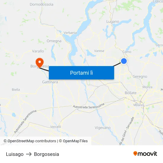 Luisago to Borgosesia map