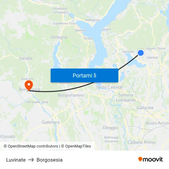 Luvinate to Borgosesia map