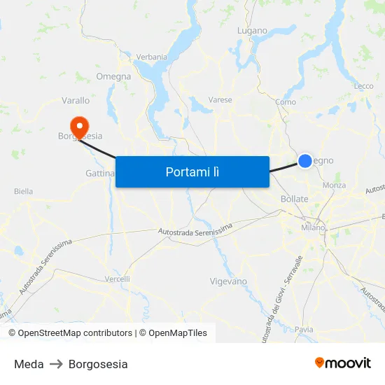 Meda to Borgosesia map