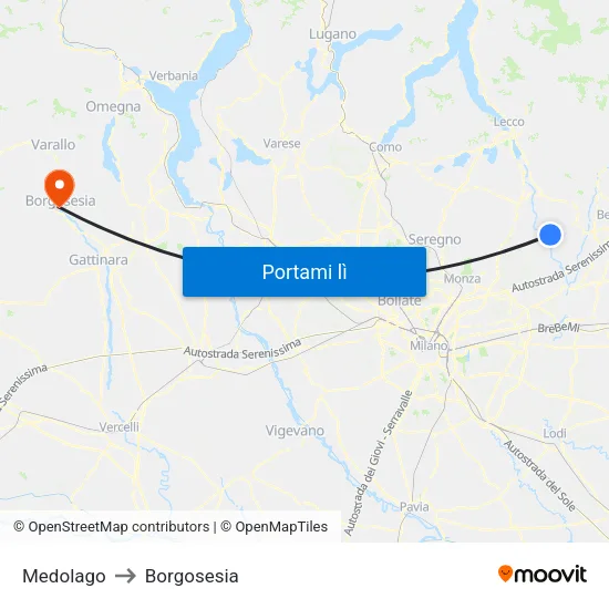 Medolago to Borgosesia map