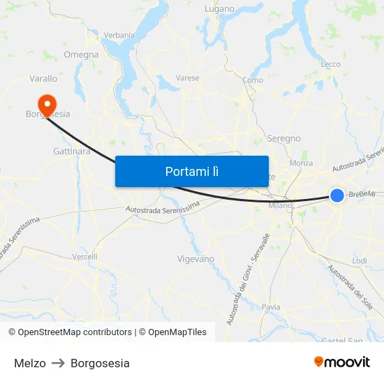 Melzo to Borgosesia map
