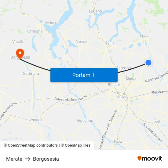Merate to Borgosesia map