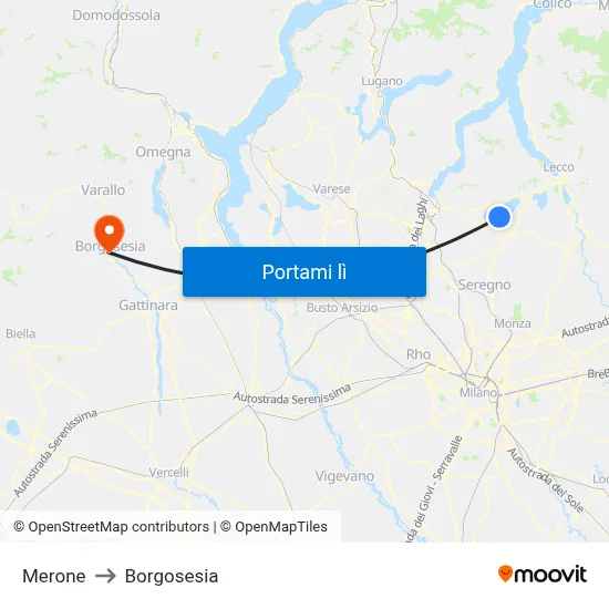 Merone to Borgosesia map