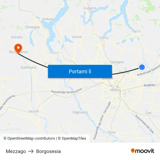 Mezzago to Borgosesia map