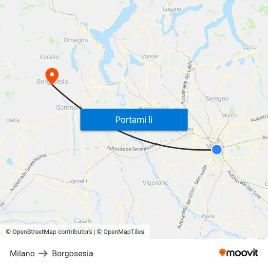 Milano to Borgosesia map