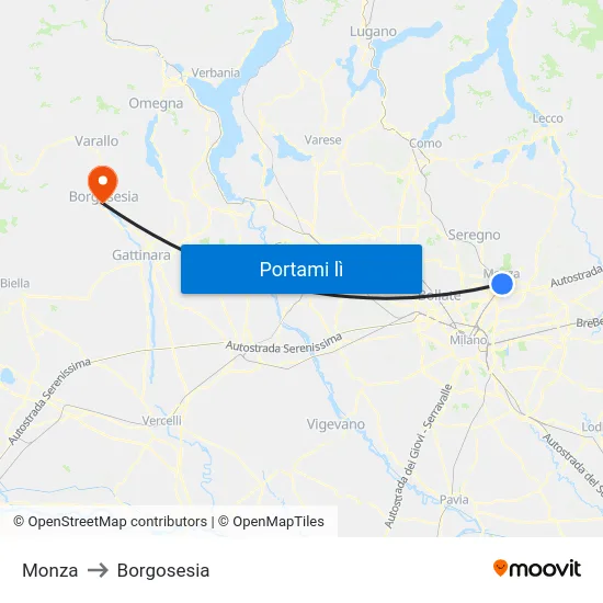 Monza to Borgosesia map