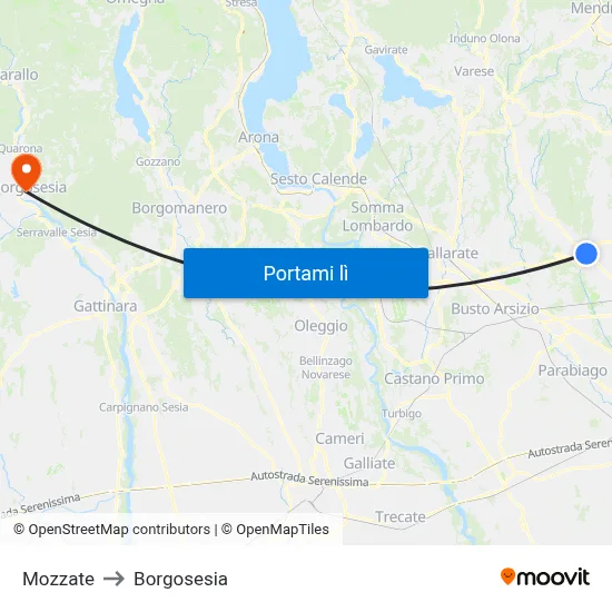 Mozzate to Borgosesia map