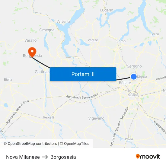 Nova Milanese to Borgosesia map