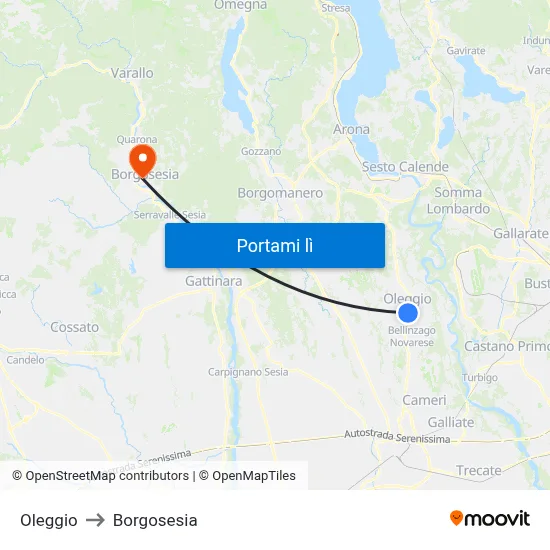 Oleggio to Borgosesia map