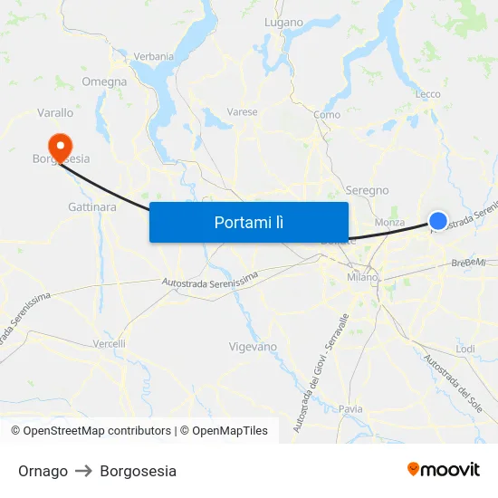 Ornago to Borgosesia map
