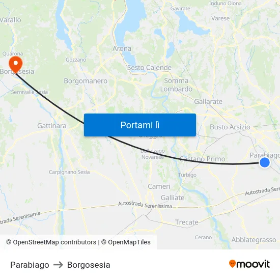 Parabiago to Borgosesia map