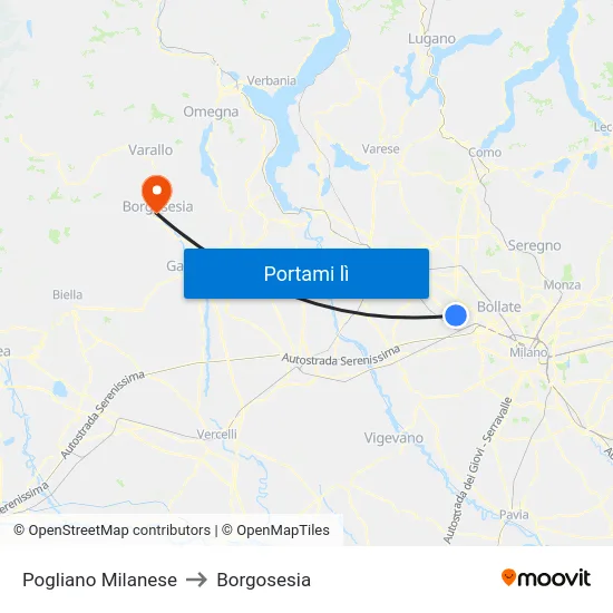 Pogliano Milanese to Borgosesia map