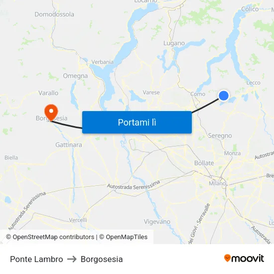 Ponte Lambro to Borgosesia map
