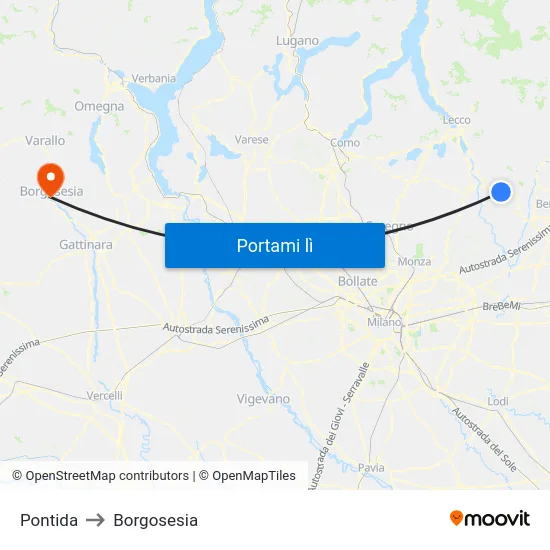 Pontida to Borgosesia map