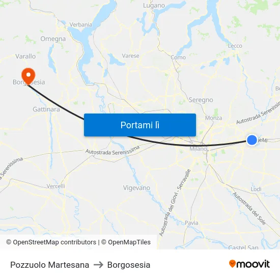 Pozzuolo Martesana to Borgosesia map