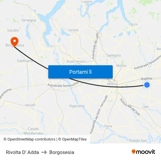Rivolta D' Adda to Borgosesia map
