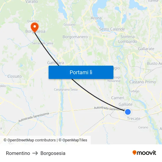 Romentino to Borgosesia map