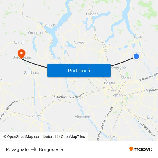 Rovagnate to Borgosesia map