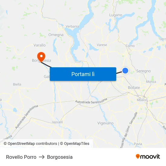 Rovello Porro to Borgosesia map