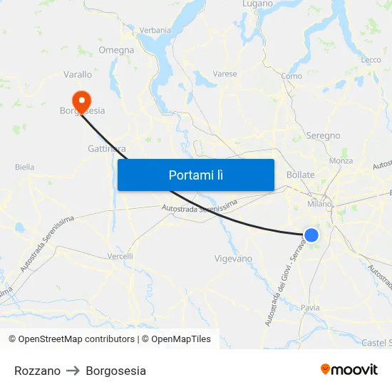 Rozzano to Borgosesia map