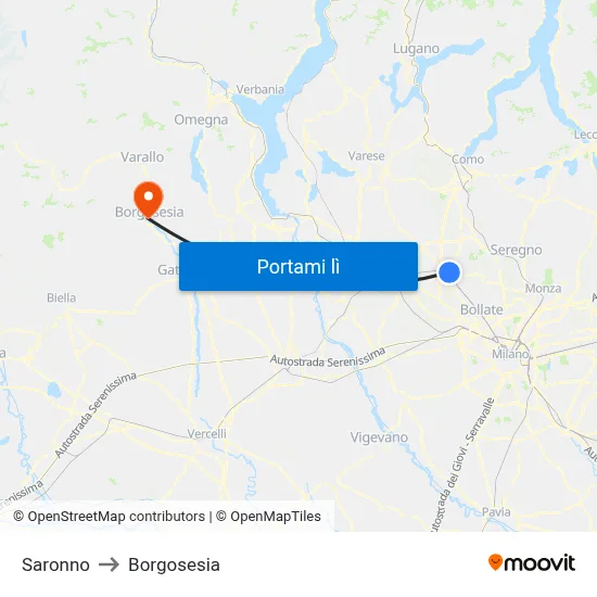 Saronno to Borgosesia map