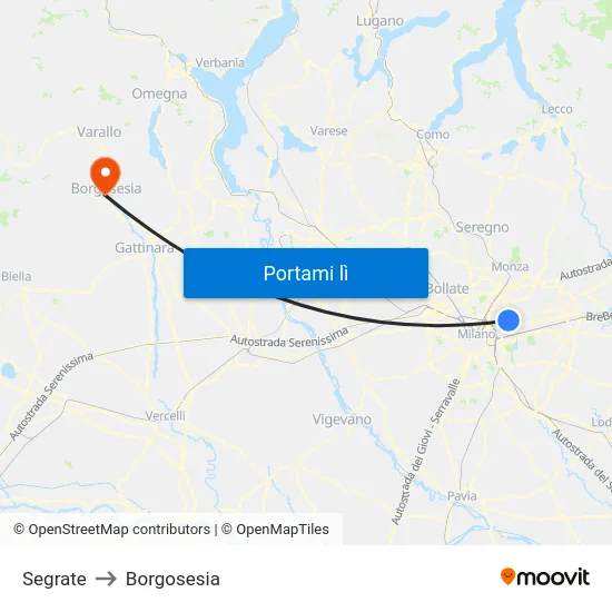 Segrate to Borgosesia map