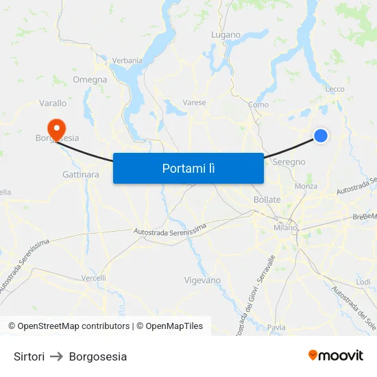 Sirtori to Borgosesia map