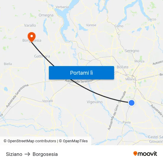 Siziano to Borgosesia map
