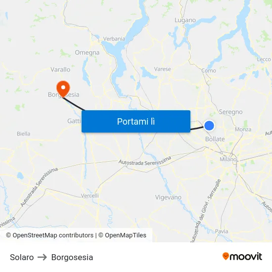 Solaro to Borgosesia map
