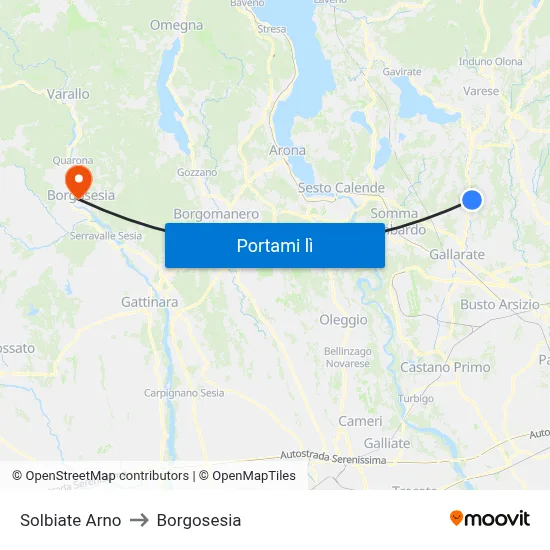 Solbiate Arno to Borgosesia map