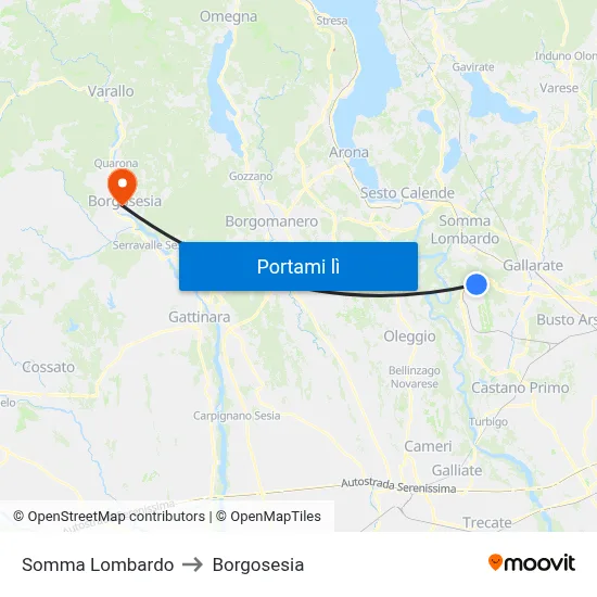 Somma Lombardo to Borgosesia map